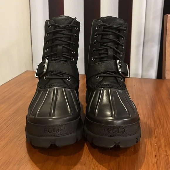 Polo Ralph Lauren Oslo High Boots black leather Waterproof Buckle